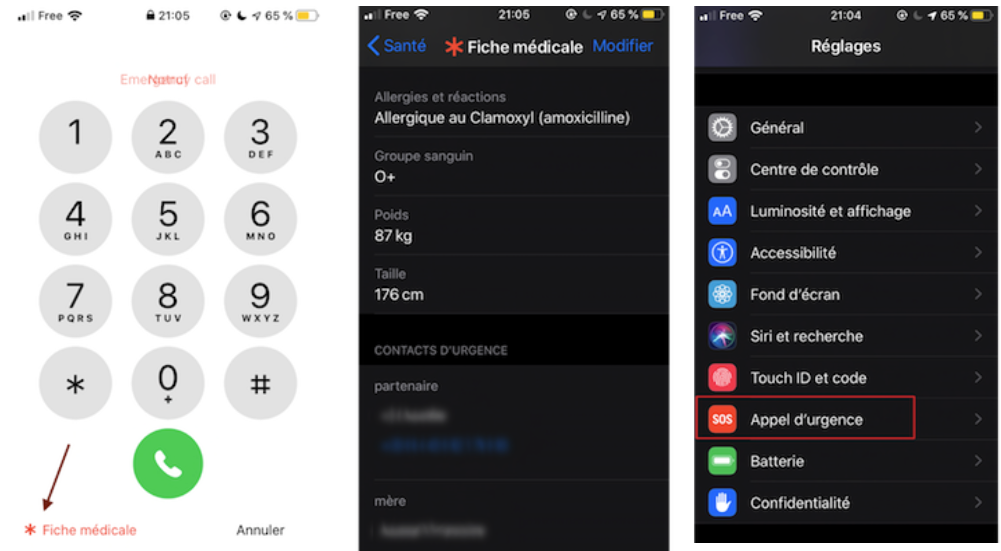 Informations d'urgence sur iPhone