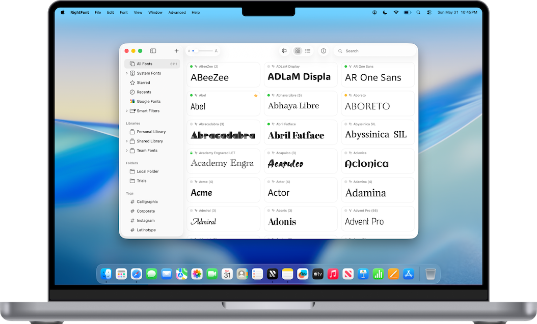 Fenêtre de gestion RightFont