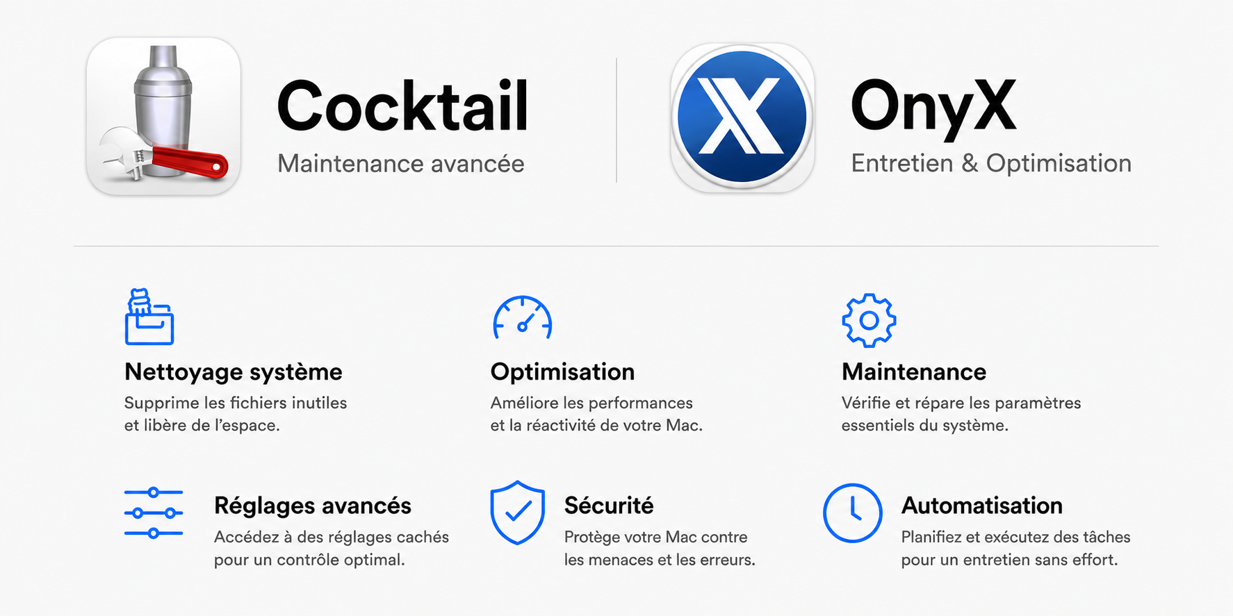 OnyX and Cocktail: cleaning tools